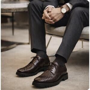 Mezlan Mens Bwn Dk Burgandy Woven Leather Derby Vibram Sole Spain Sz 9M